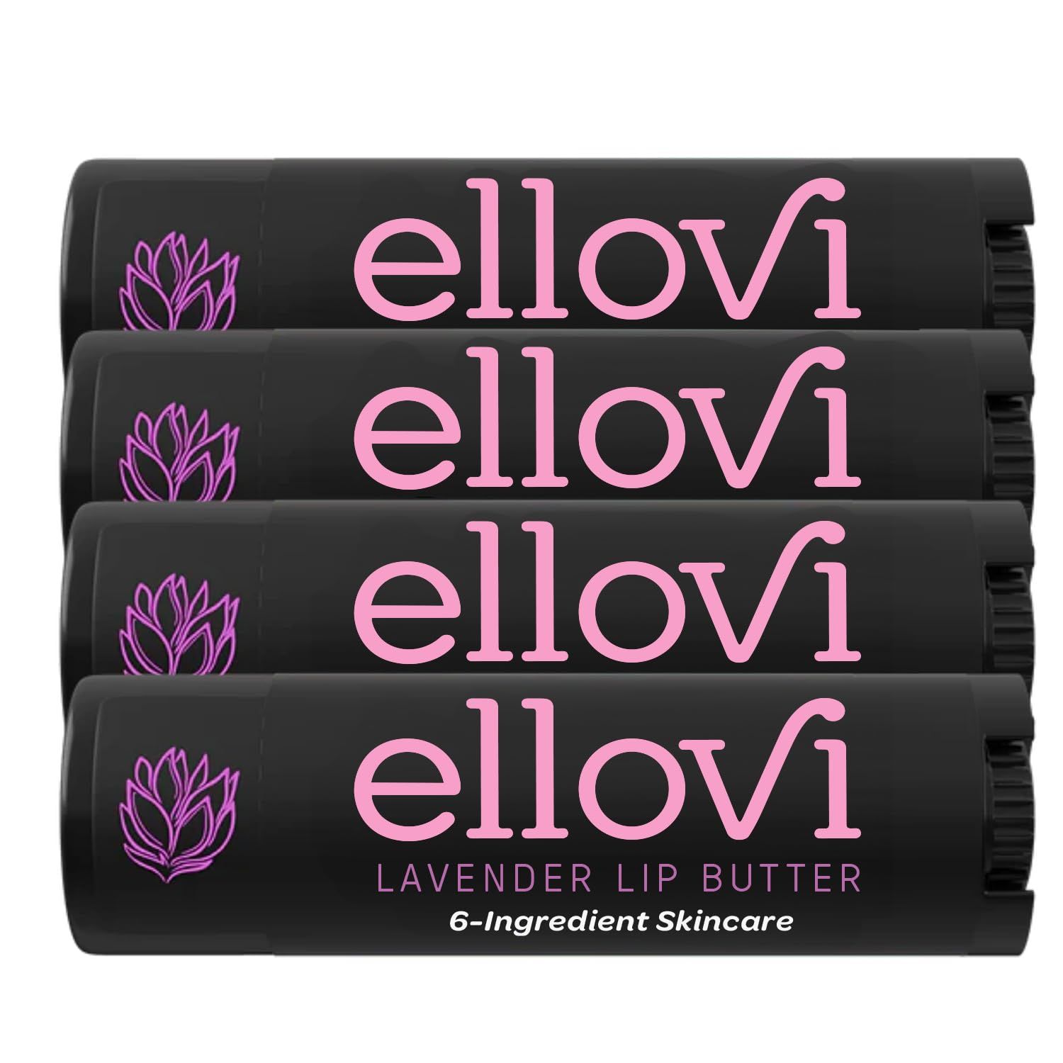 Ellovi Natural Lip Butter Lip Balm - Lavender - Pure Enough to Eat - Made With Just 6 Vegan Ingredients - Moisturizing Lip Care for All Day Hydration (4-Pack)