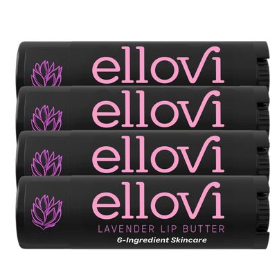 Ellovi Natural Lip Butter Lip Balm - Lavender - Pure Enough to Eat - Made With Just 6 Vegan Ingredients - Moisturizing Lip Care for All Day Hydration (4-Pack)