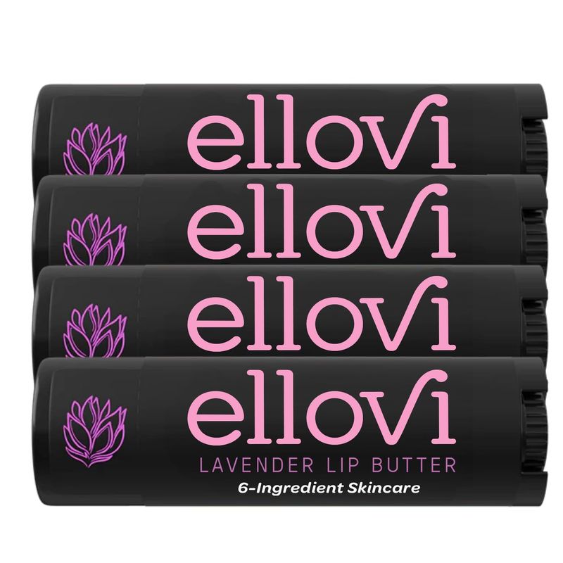 Ellovi Natural Lip Butter Lip Balm - Lavender - Pure Enough to Eat - Made With Just 6 Vegan Ingredients - Moisturizing Lip Care for All Day Hydration (4-Pack)