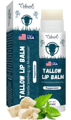 Beef Tallow Lip Balm - Natural Tallow Beeswax Chapstick - Hydrating Moisturizer Grass Fed Bison Tallow Balm Lip Care - Soothes Chapped, Dry Lips, Sensitive Skin - Long Lasting &amp; Vitamin Rich USA-Made