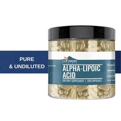 Earthborn Elements Alpha-Lipoic Acid 200 Capsules, Pure &amp; Undiluted, No Additives