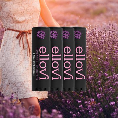 Ellovi Natural Lip Butter Lip Balm - Lavender - Pure Enough to Eat - Made With Just 6 Vegan Ingredients - Moisturizing Lip Care for All Day Hydration (4-Pack)