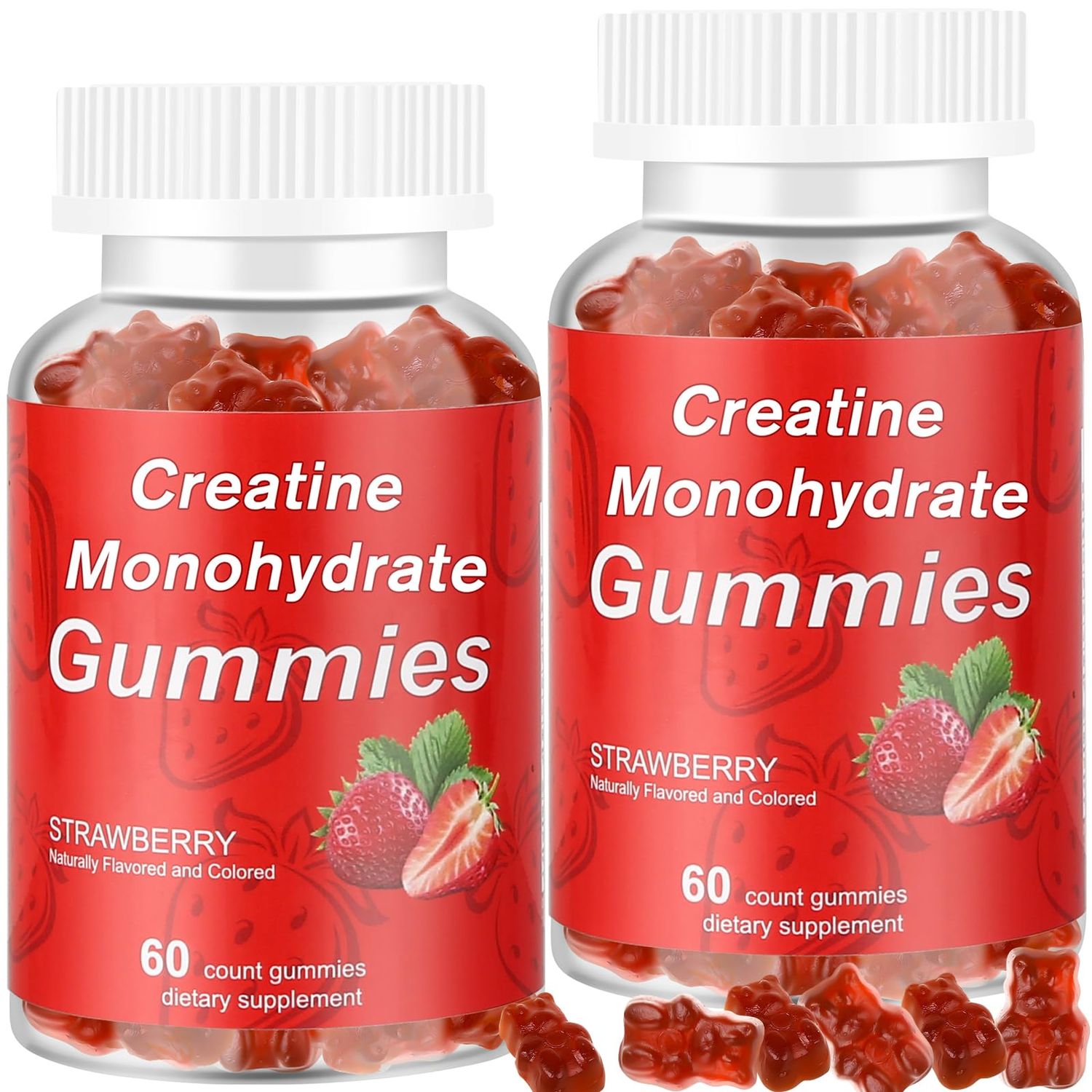 Vitaluxy Creatine Monohydrate Gummies, 2 Pack Creatine Monohydrate for Women &amp; Men, Sugar-Free Gummies for Increase Strength and Build Muscle, Workout Supplement, Vegan, 120 Count, Strawberry Flavor