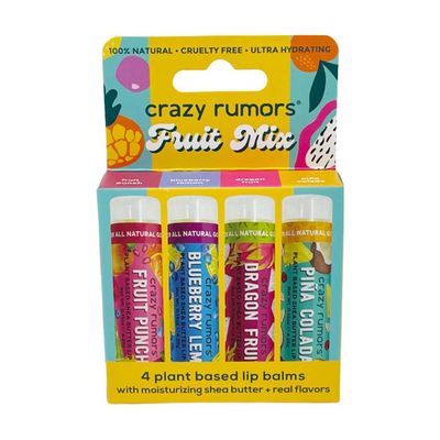 Crazy Rumors Fruit Mix Lip Balm 4-Pack Mix 100 Natural, Vegan, Plant-Based, Made in USA
