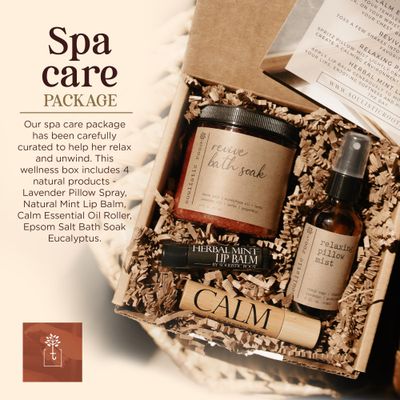 SOULISTIC ROOT Spa Kit for Women - Relaxing Self Care Gift Set with Lavender Pillow Spray, Mint Lip Balm, Calm Essential Oil Roller & Epsom Salt Bath Soak - Luxury Pampering Package for Home & Bath