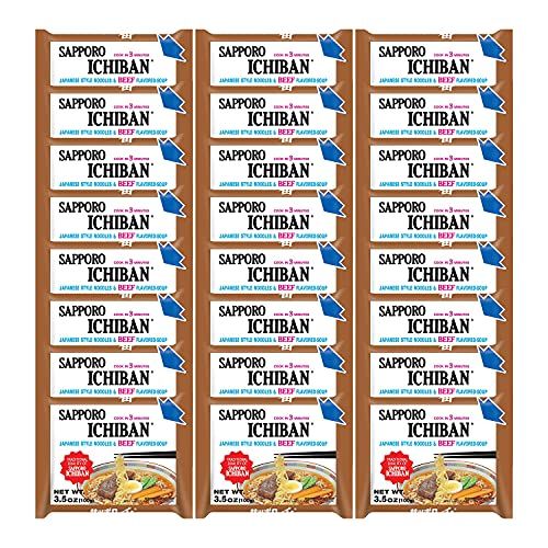 SAPPORO ICHIBAN Ramen Noodles, Beef Flavor, No. 1 Tasting Japanese Instant Noodles (3.5 Oz. x 24 packs) | 24 Pack Case