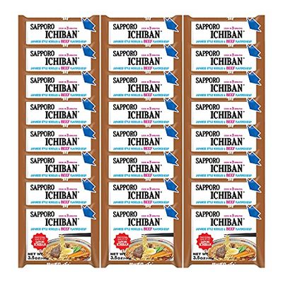 SAPPORO ICHIBAN Ramen Noodles, Beef Flavor, No. 1 Tasting Japanese Instant Noodles (3.5 Oz. x 24 packs) | 24 Pack Case