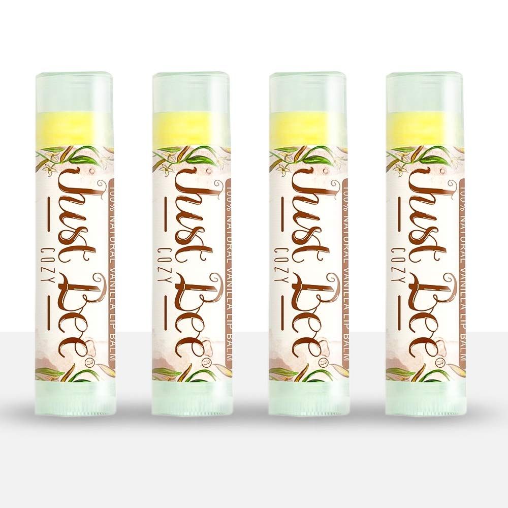 Just Bee 100 Natural Beeswax Lip Balm with Organic Oils (Cozy Vanilla, 4 pack)