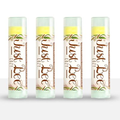 Just Bee 100 Natural Beeswax Lip Balm with Organic Oils (Cozy Vanilla, 4 pack)