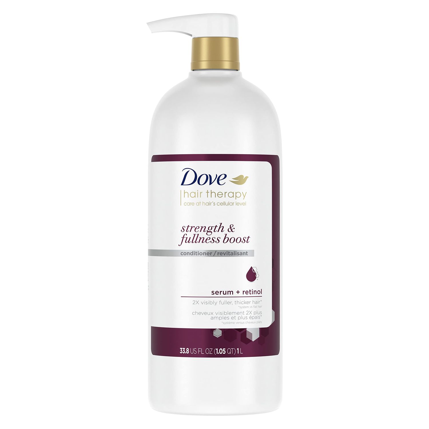 Dove Hair Therapy Conditioner Strength &amp; Fullness Boost Strengthening Treatment for Thin, Fine Hair Sulfate Free Conditioner for 2X Visibly Fuller, Thicker Hair 33.8 oz