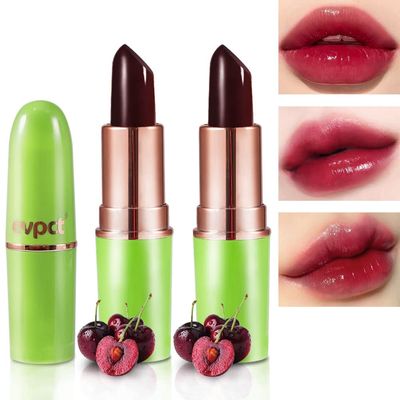 BINGBRUSH Aloe vera Color Changing Lipstick,Moisturizer Long Lasting Lip Care Magic Lip Gloss,Makeup Lipstick Set (2 Pcs Red Cherries, 2 Count (Pack of 1))