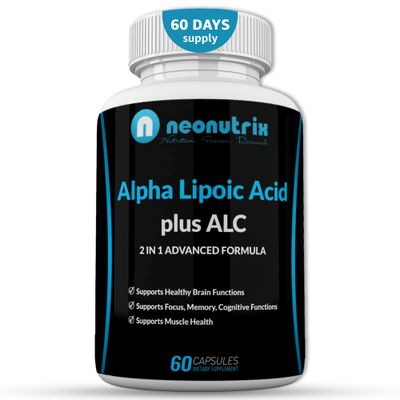 Alpha Lipoic Acid Plus Acetyl L-Carnitine Antioxidant Supplement ALA ALC for Healthy Brain Function &amp; Muscle Strength, Focus, Memory &amp; Cognitive Function for Women &amp; Men - 60 Capsules by Neonutrix