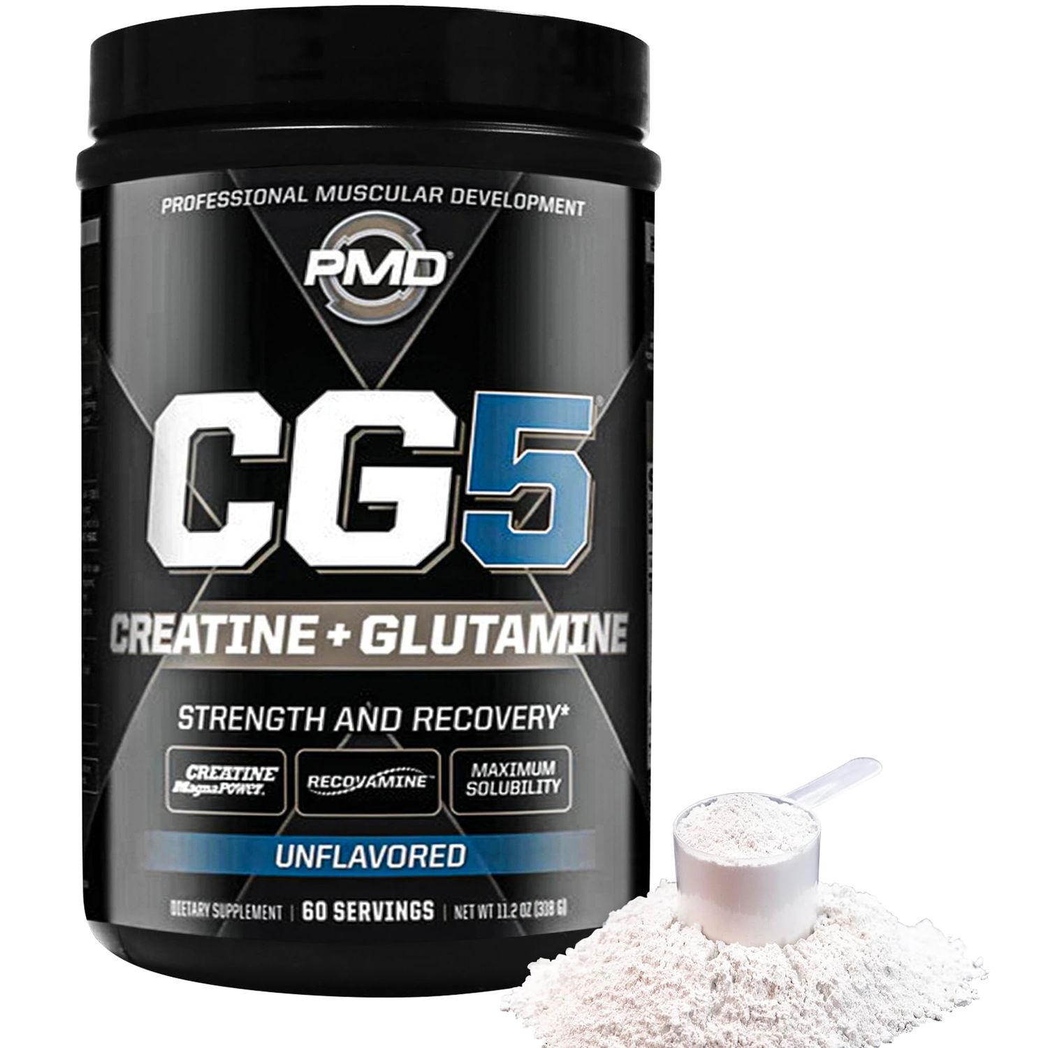 PMD Sports CG5 Premium Creatine &amp; L Glutamine Powder, Power Recovery, Build Lean Muscle, Increase Workout Performance, Maximum Strength Pre Workout &amp; Post Workout, Unflavored, 60 Servings