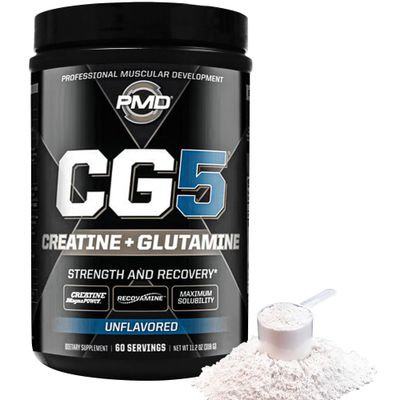 PMD Sports CG5 Premium Creatine &amp; L Glutamine Powder, Power Recovery, Build Lean Muscle, Increase Workout Performance, Maximum Strength Pre Workout &amp; Post Workout, Unflavored, 60 Servings
