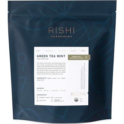 Rishi Tea Green Tea Mint - Organic, Low Caffeine Loose Leaf Tea with Houjicha Roasted Japanese Green Tea &amp; Peppermint Tea - 16 Ounces, 90 Servings