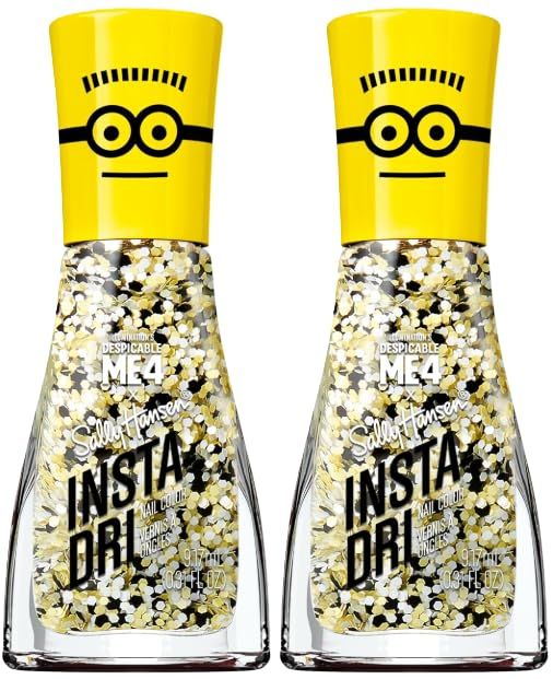 Sally Hansen Insta-Dri X Gogglicious, Quick Dry, Long Lasting, Streak-Free Shine, Black and Yellow Glitter Nail Polish - Pack of 2