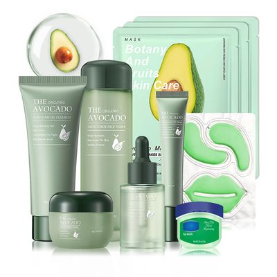 10 Pcs Avocado Skin Care Set with Facial Cleanser,Toner,Face Serum,Face Cream,Eye Cream,Moisturizing Lip Balm,Under Eye Patch and Lip Mask,Hydrating Face Sheet Masks Skin Care Kit for Women and Men