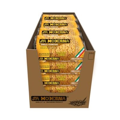 LA MODERNA, Conchas, Pasta, Hecha con Smola de Trigo Durum, Enriquecida con Vitaminas y Hierro, 7 oz, Pack de 20