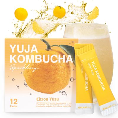 DALAMHARI Yuzu SUPER Kombucha Powder Tea | 15kcal Scoby Fizz Sticks Urban Remedy Hydrant Powder Packets Switch Drink Health Ade Synergy Kombucha Kambutcha, 12 Counts