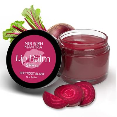 Nourish Mantra - Beetroot Blast Lip Balm with SPF | Made with Olive oil, Shea Butter, Vitamin E and Avocado Oil | For Dry, Chapped &amp; Dark Lips | Best for Both Women and Men | 12g (Pack of 1, Beetroot)