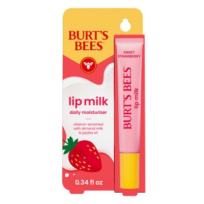 Burts Bees Lip Milk, Daily Moisturizer for Lips, Sweet Strawberry, Vitamin Enriched Lip Balm with Almond Milk and Jojoba Oil, Hydrating for Softer Lips, 1 Tube, 0.34 Fl Oz