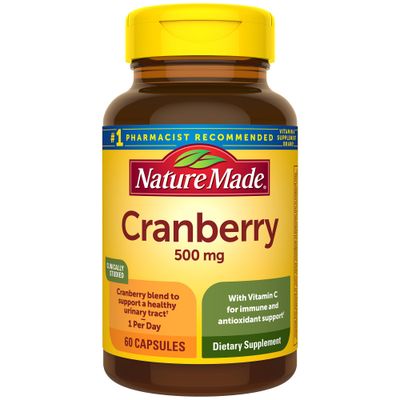 Nature Made Cranberry Supplement 500mg with Vitamin C for Immune &amp; Antioxidant Support, Cranberry Blend for Urinary Tract Health, One Per Day, 60 Capsules