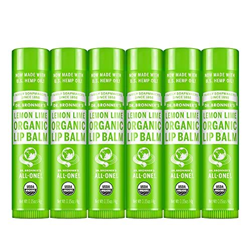 Dr. Bronners Organic Lip Balm 6-Pack (.15oz) Natural, Moisturizinging, Petroleum-Free Lip Balm with Beeswax &amp; Avocado Oil for Dry Lips, Men &amp; Women - Lemon Lime
