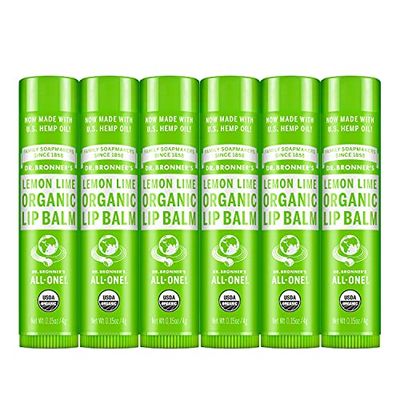 Dr. Bronners Organic Lip Balm 6-Pack (.15oz) Natural, Moisturizinging, Petroleum-Free Lip Balm with Beeswax &amp; Avocado Oil for Dry Lips, Men &amp; Women - Lemon Lime