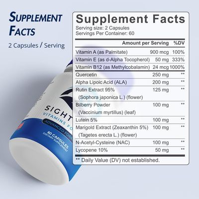 SightCare Lutein and Zeaxanthin Supplements - AREDS 2 Eye Vitamins Formula for Macular Health & Blue Light Support - Includes Vitamins A, E, B12, Quercetin, ALA, Rutin - 60 Capsules