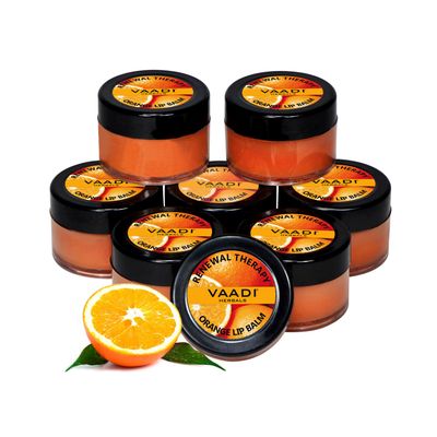 Lip Balm - Renewal Theraphy - Orange &amp; Shea Butter Flavor - All Natural - Pack of 8 X 10 GMS(0.35 Ounces) in Tin - Vaadi Herbals