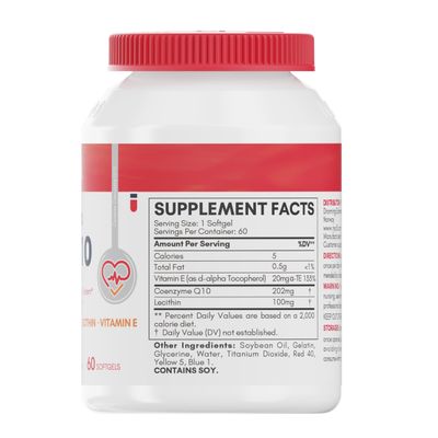 NYO3 CoQ10 200mg with Lecithin,Coenzyme Q10 Vitamins E, Ultra High Absorption Antioxidant Support for Heart Health, Gluten Free, 60 Days Supply