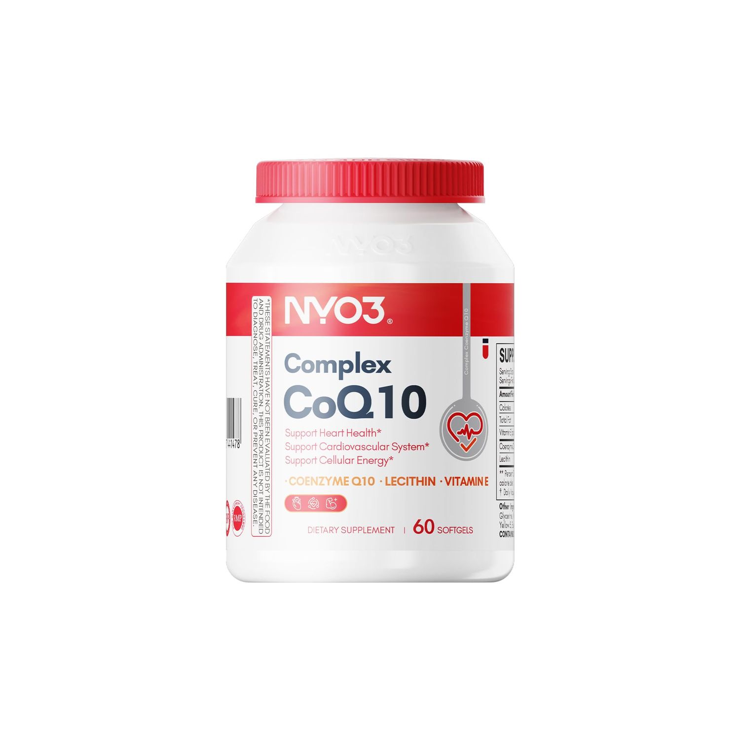 NYO3 CoQ10 200mg with Lecithin,Coenzyme Q10 Vitamins E, Ultra High Absorption Antioxidant Support for Heart Health, Gluten Free, 60 Days Supply