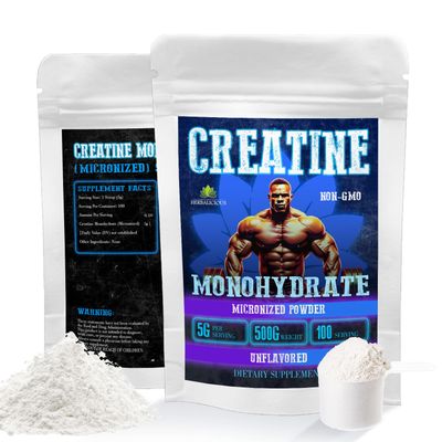 HERBALICIOUS Creatine Monohydrate Micronized Powder - 5g per Serving for Muscle Growth, Strength, and Power - Unflavored, Non-GMO Formula - 100 Serving, 500g