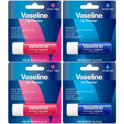 Vaseline Lip Therapy Variety 4-Pack - Original Rosy Lips Moisturizing Lip Balm with Vitamin E, 0.16 Oz Ea