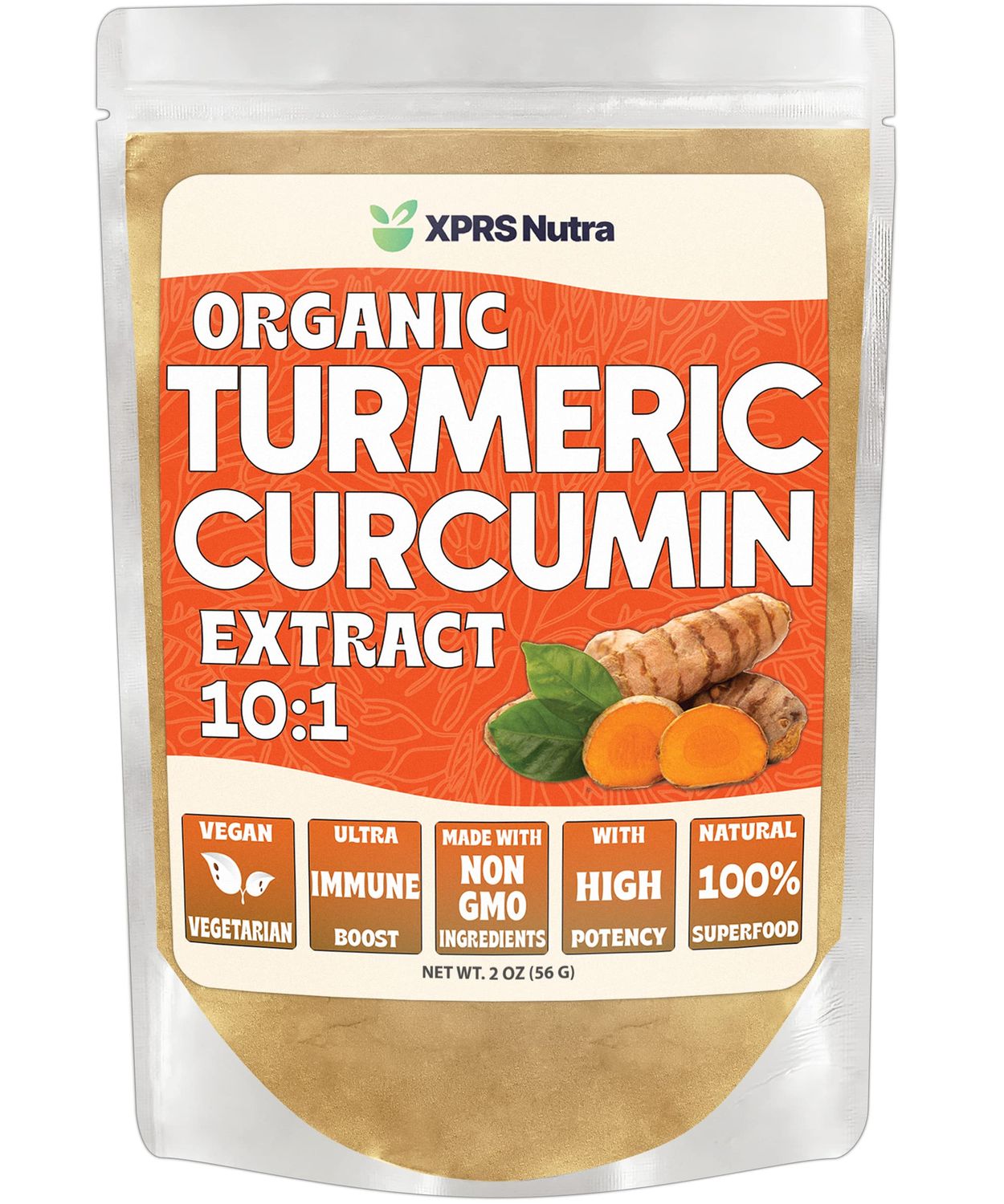 XPRS Nutra Organic Turmeric Curcumin Powder Extract 10:1 - Premium USDA Organic Curcumin Powder for Immunity - Vegan Friendly Pure Curcumin for Gut Health (2 Ounce)