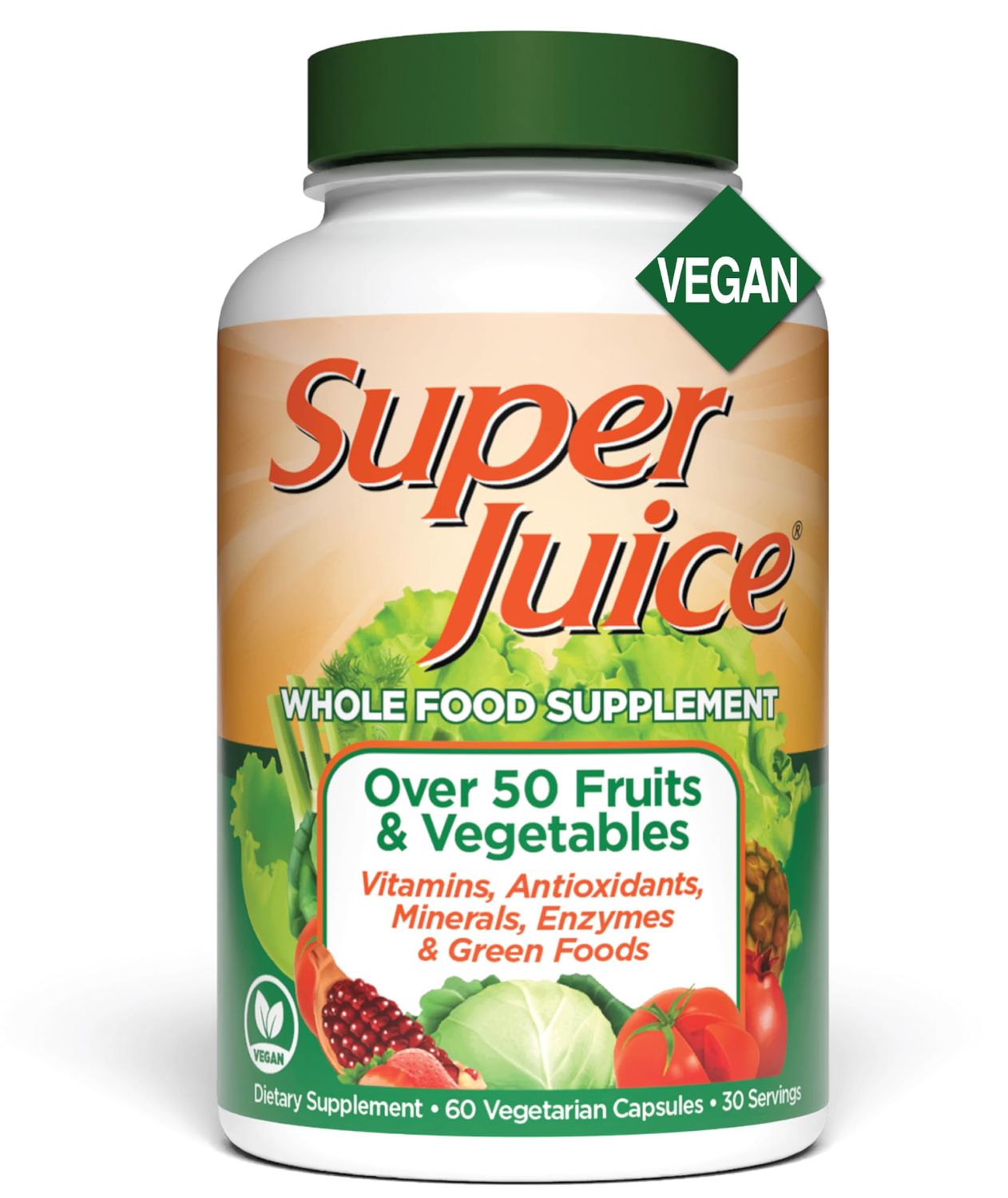 Super Juice Wholefood Supplement, Vegetable and Fruit Supplement, Phyto-Nutrient Formula, Potent Antioxidants, Supports Immune System, Vegan and Gluten Free, 60 Count