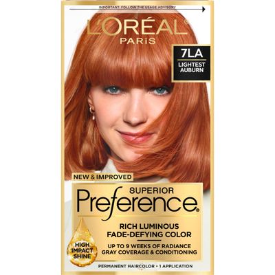 L&#39;Oreal Paris Superior Preference Fade-Defying Shine Permanent Hair Color, 7LA Lightest Auburn, Pack of 1, Hair Dye