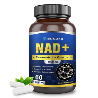 SUGOYO NAD Supplement 1000mg Liposomal Nicotinamide Riboside Enhanced with Resveratrol &amp; Quercetin, Anti-Aging &amp; Energy Boost, NMN Alternative, NAD Supplement for Women &amp; Men (60 Count (Pack of 1))