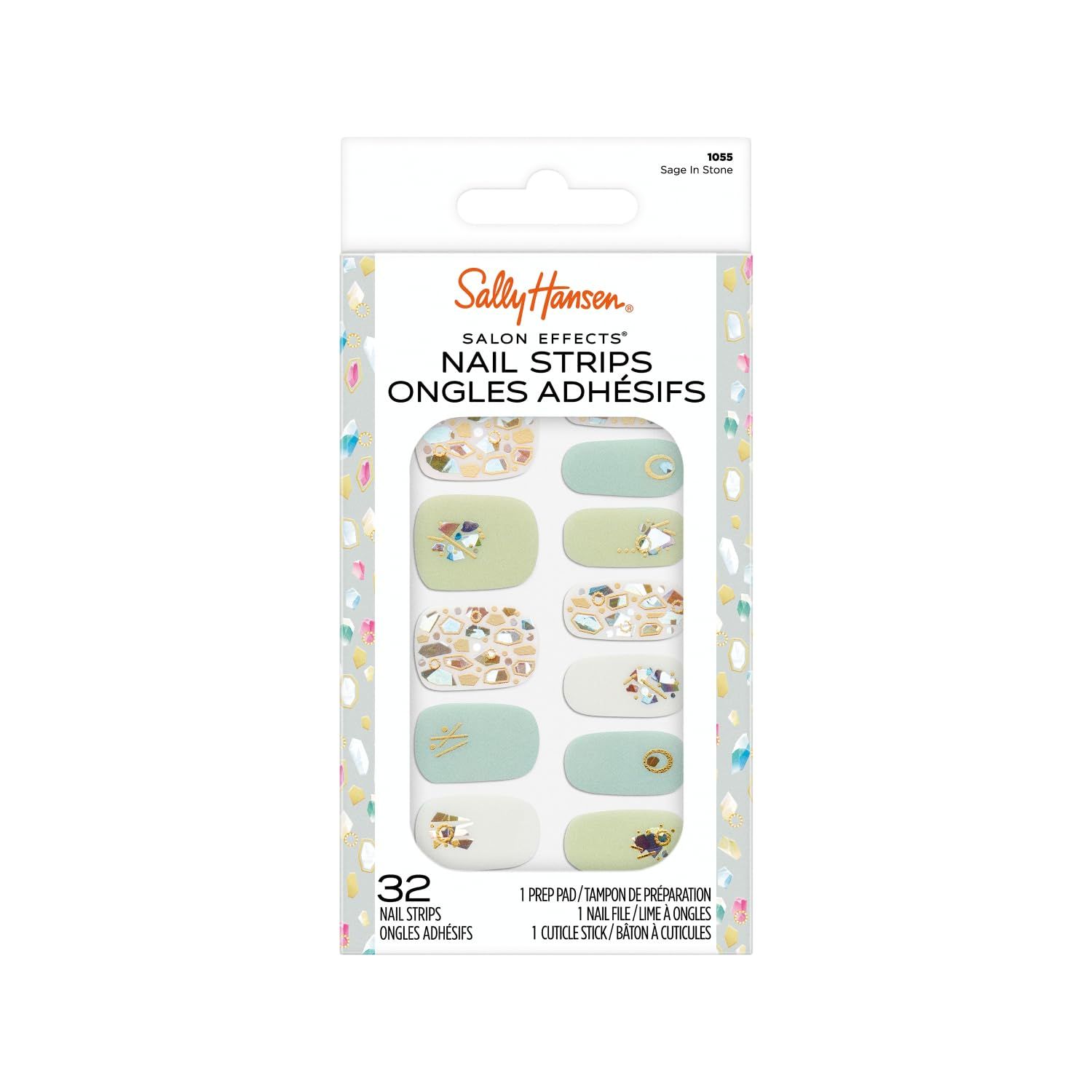 Sally Hansen Salon Effects, Sage In Stone, Nail Strips, No UV Light Needed, No Dry Time, Long-Lasting, Non-Damaging, No Chipping