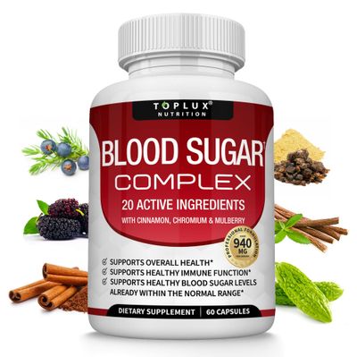 Blood Sugar Complex Supplement - Supports Healthy Blood Sugar Levels Already Within Normal Range All Natural with Cinnamon, Bitter Melon, Chromium, Mulberry, Alpha Lipoic Acid, Non-GMO, 60 Capsules