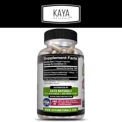 Kaya Naturals - Resveratrol Capsules - Anti Aging Supplement - Antioxidants with Brain Support - Maximum Benefits - 60 Veggies Capsules