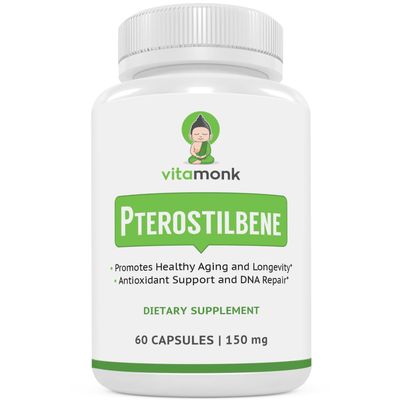 VitaMonk Pterostilbene 150mg Capsules No Artificial Fillers - Soy Free Trans-Pterostilbene Supplement which Promotes Healthy Aging and Longevity - 60 Veggie-Caps - Improved Resveratrol