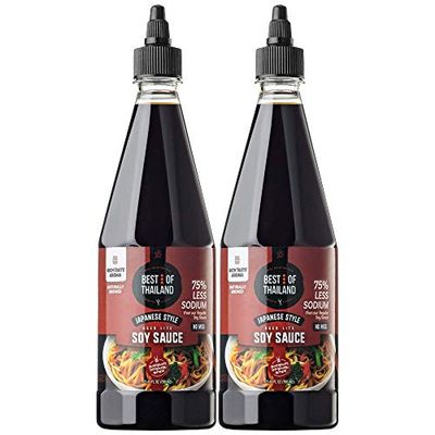 Best of Thailand Japanese Soy Sauce | Japanese Style Barrel Aged Lite Dark Soy Sauce | 2 Bottles of 23.65oz Real Authentic Asian-Brewed Marinade Sauce &amp; Glaze for Sushi | No MSG 75 Less Sodium