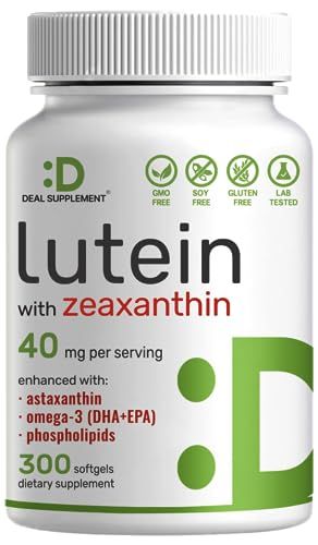 DEAL SUPPLEMENT Lutein and Zeaxanthin Supplements, 40mg Per Serving | 300 Softgels, Enhanced with Astaxanthin, Omega-3s and Phospholipids, Essential Eye Vitamins &amp; Vision Health Support