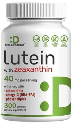 DEAL SUPPLEMENT Lutein and Zeaxanthin Supplements, 40mg Per Serving | 300 Softgels, Enhanced with Astaxanthin, Omega-3s and Phospholipids, Essential Eye Vitamins &amp; Vision Health Support