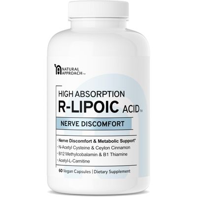 Natural Approach HIGH ABSORPION R-LIPOIC Acid - Supports Nerve Health - Tingling Fingers, Hands, Toes &amp; Feet - Supports Healthy Aging, Cardiovascular Health &amp; Overall Wellbeing - 60 Vegan Capsules