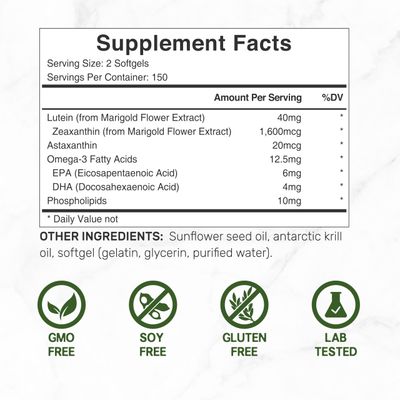 DEAL SUPPLEMENT Lutein and Zeaxanthin Supplements, 40mg Per Serving | 300 Softgels, Enhanced with Astaxanthin, Omega-3s and Phospholipids, Essential Eye Vitamins & Vision Health Support