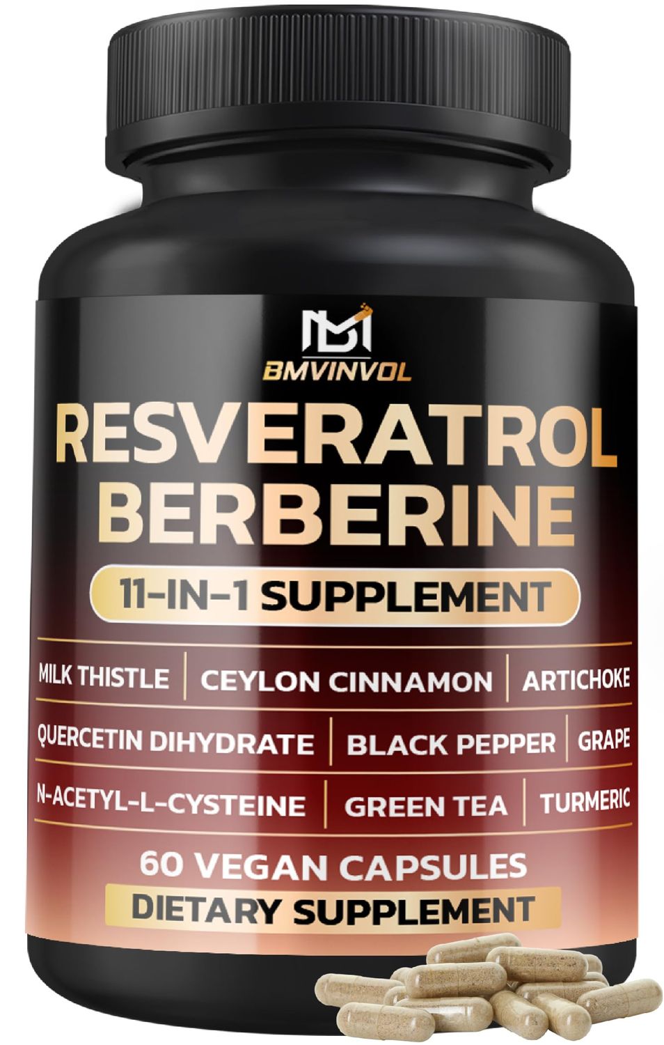 BMVINVOL Resveratrol Supplement | Berberine, Quercetin, Grape, N-Acetyl Cysteine NAD Supplement for Antioxidant &amp; Anti-Aging Support