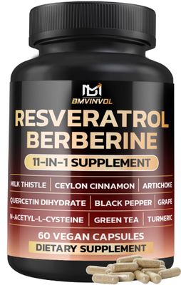 BMVINVOL Resveratrol Supplement | Berberine, Quercetin, Grape, N-Acetyl Cysteine NAD Supplement for Antioxidant &amp; Anti-Aging Support