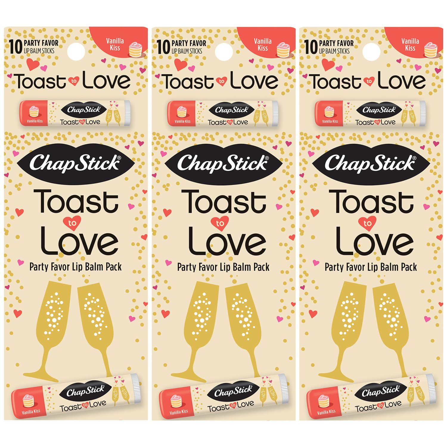 ChapStick Party Favors, Toast to Love Lip Balm Packs (30 Sticks), Sweet Vanilla Kiss, Small Gifts for Bridal Shower &amp; Engagement Parties, 0.15 Oz Ea